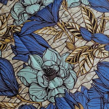 Preview: Afrikanischer Wax Print Stoff Baumwolle BLUE FLOWERS